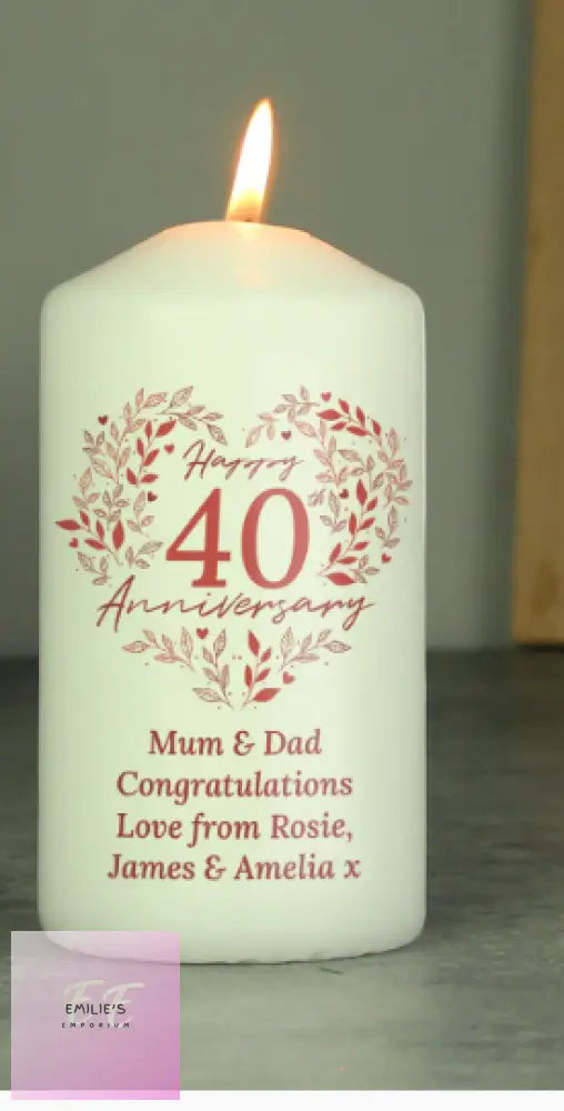 Personalised 40Th Ruby Wedding Anniversary Pillar Candle