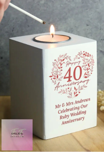 Personalised 40Th Ruby Wedding Anniversary Tea Light Holder