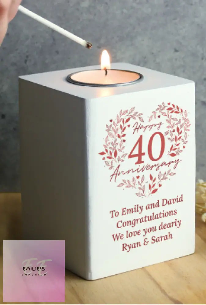 Personalised 40Th Ruby Wedding Anniversary Tea Light Holder