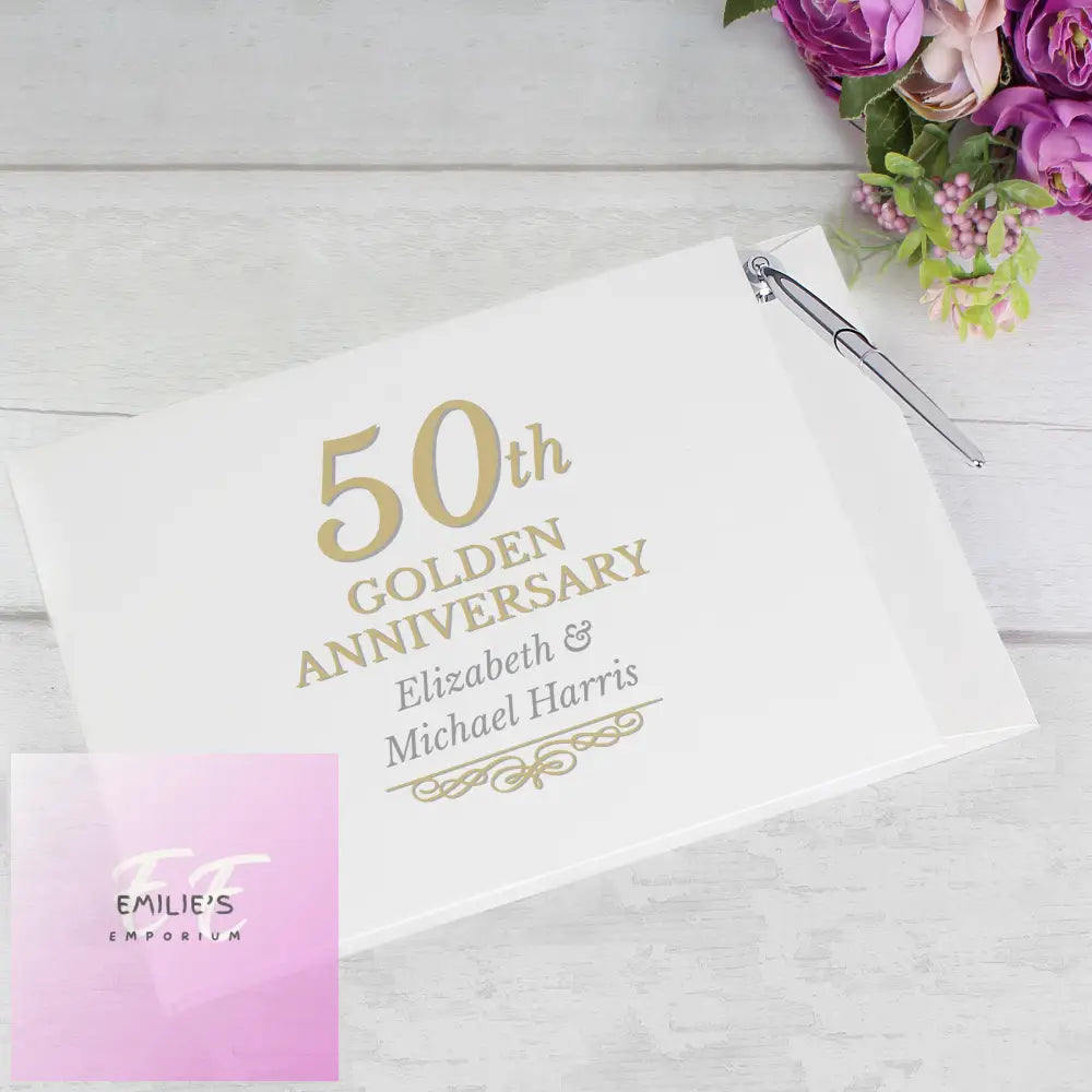 Personalised 50Th Golden Anniversary Hardback Guest Book & Pen