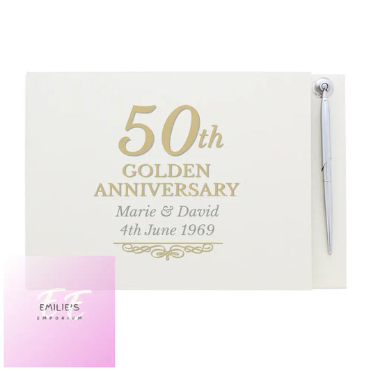 Personalised 50Th Golden Anniversary Hardback Guest Book & Pen
