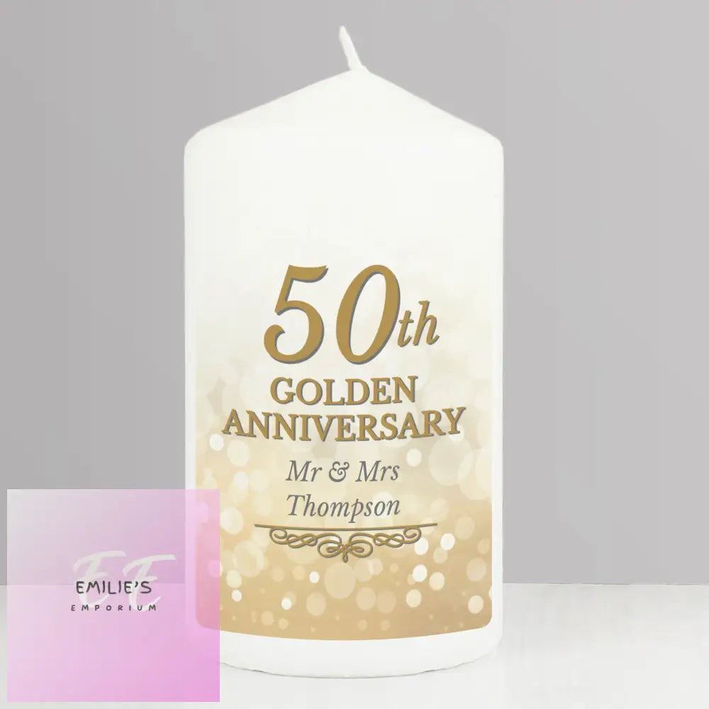 Personalised 50Th Golden Anniversary Pillar Candle