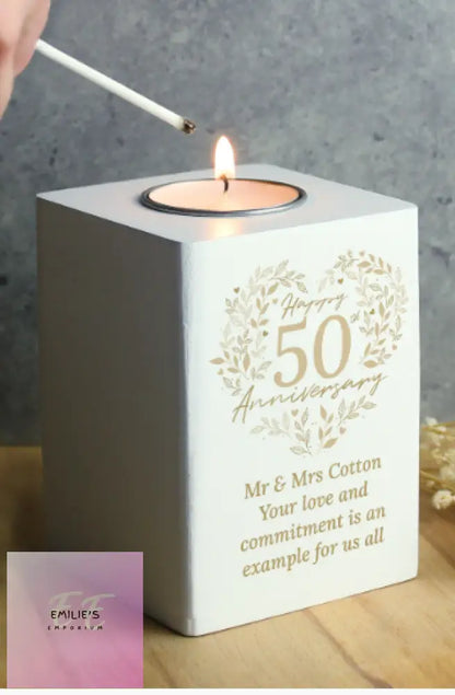 Personalised 50Th Golden Wedding Anniversary Tea Light Holder