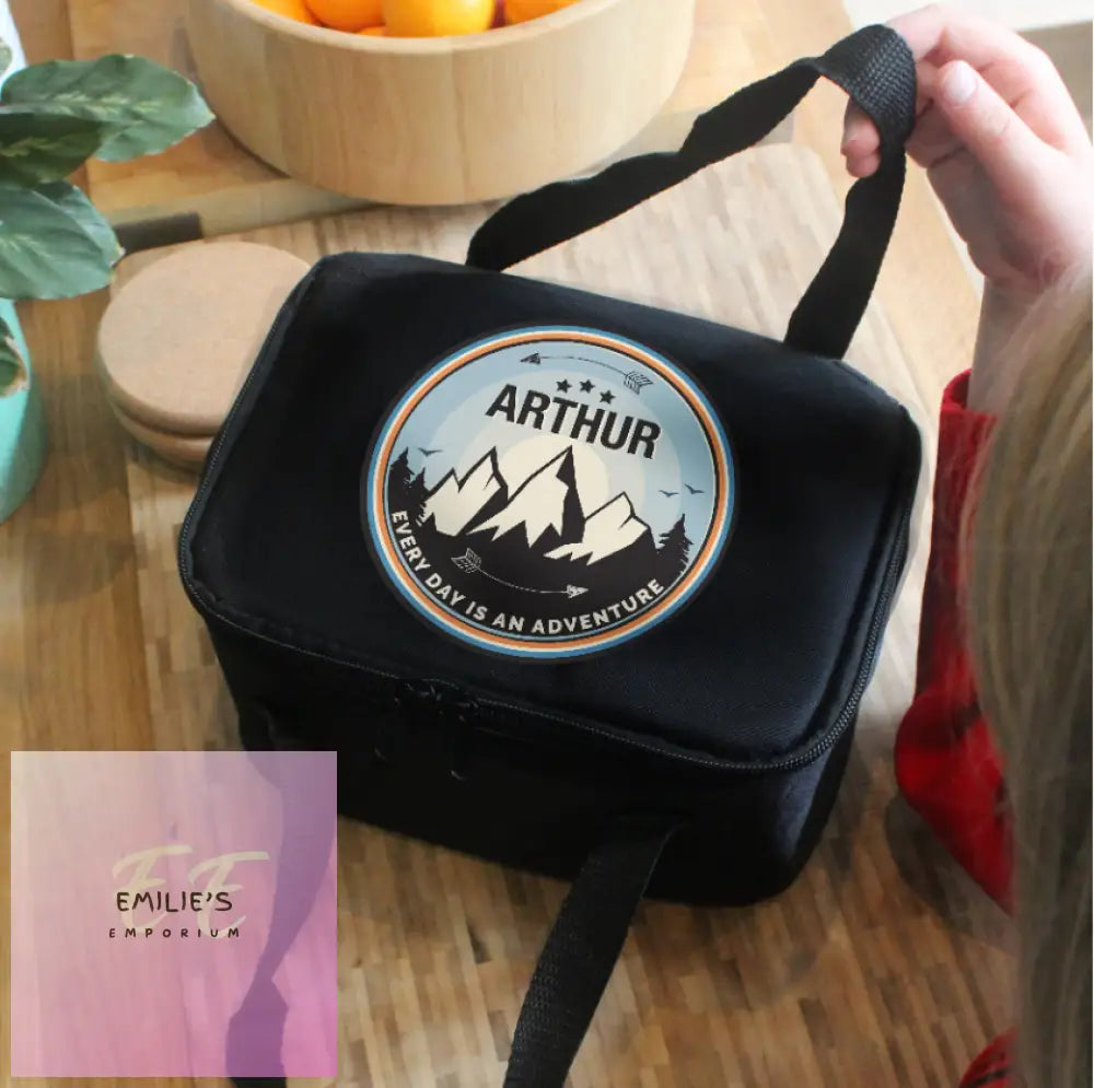 Personalised Adventure Black Lunch Bag