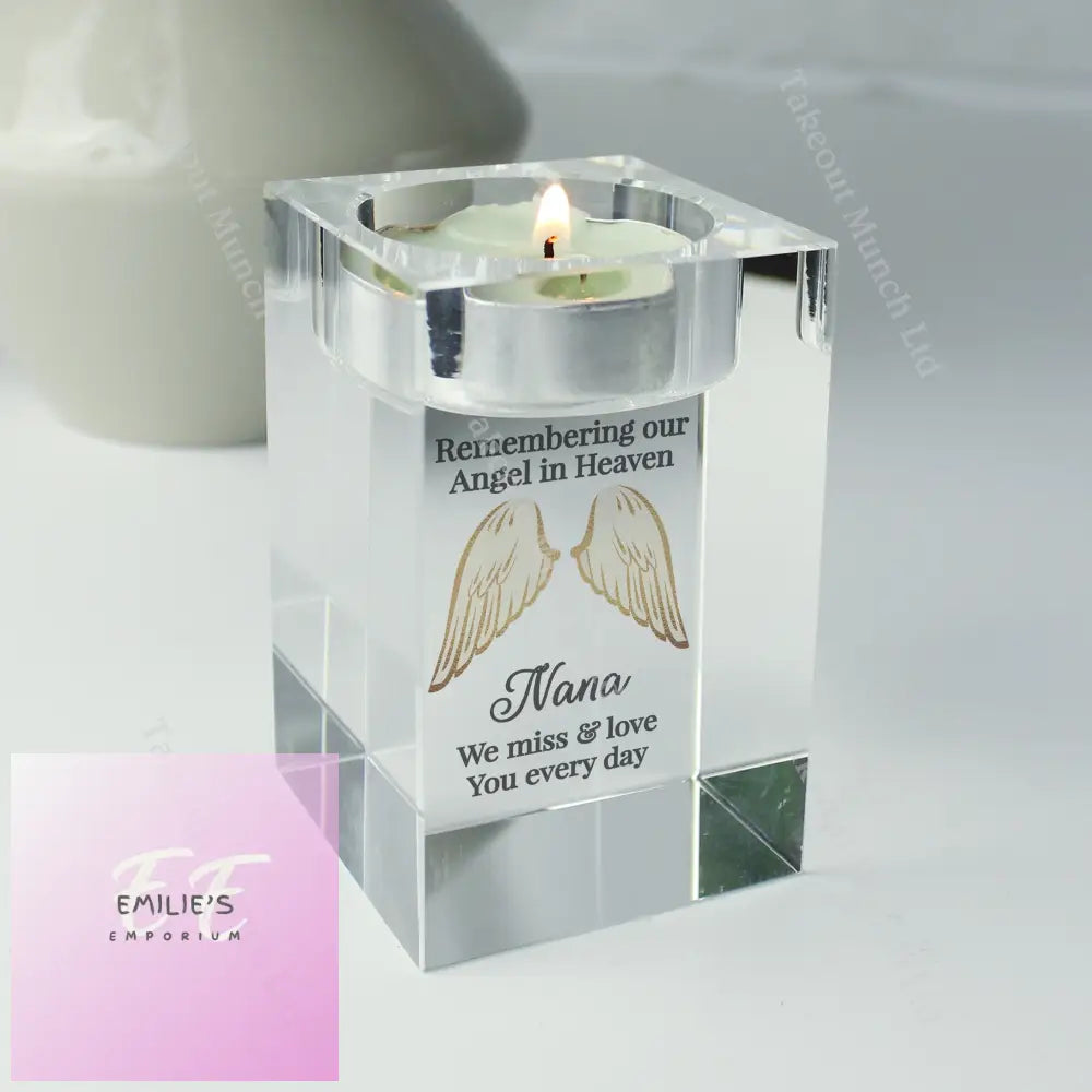 Personalised Angel Wings Memorial Glass Tealight Holder