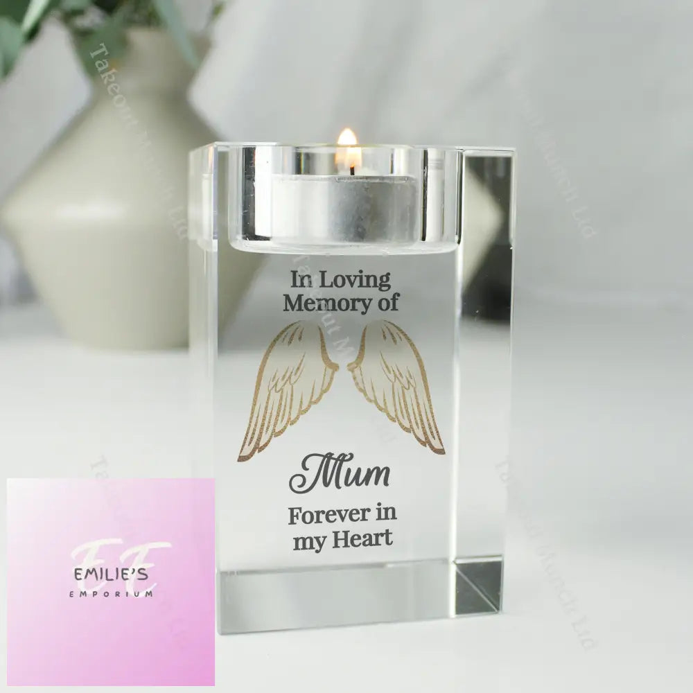 Personalised Angel Wings Memorial Glass Tealight Holder