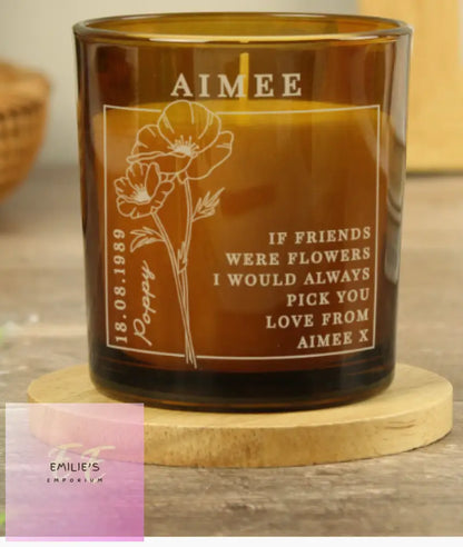 Personalised August Birth Flower Amber Glass Candle