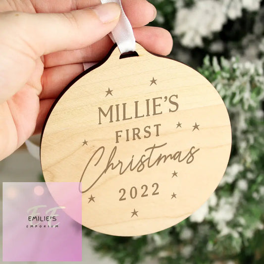 Personalised Babys First Christmas Round Wooden Decoration