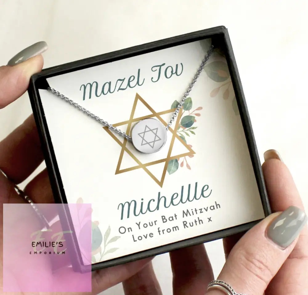 Personalised Bat Mitzvah Sentiment Silver Tone Necklace And Box