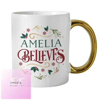 Personalised Believes In Christmas Gold Handled Mug