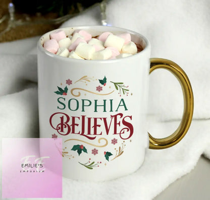 Personalised Believes In Christmas Gold Handled Mug