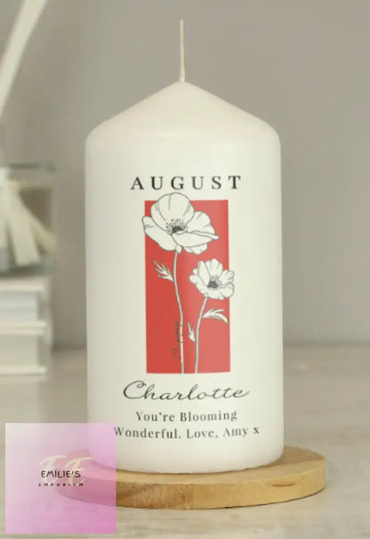 Personalised Birth Flower Pillar Candle