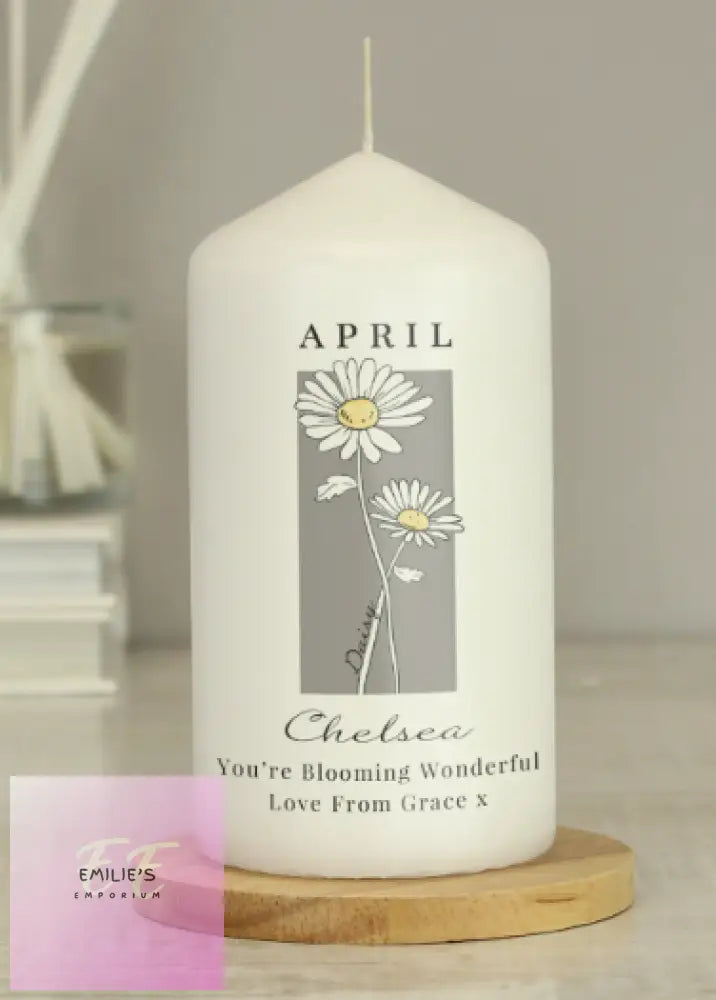 Personalised Birth Flower Pillar Candle