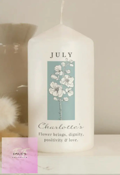 Personalised Birth Flower Pillar Candle