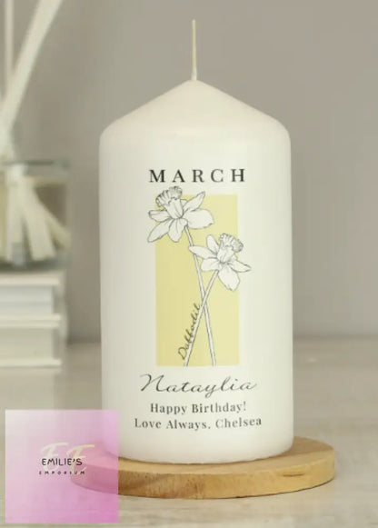 Personalised Birth Flower Pillar Candle