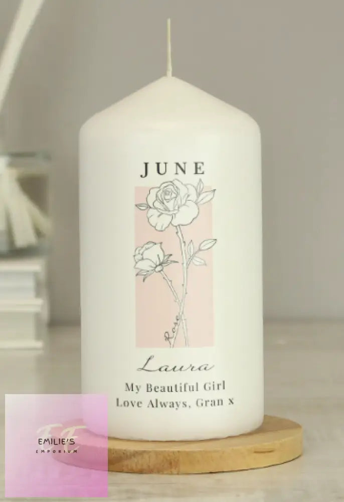 Personalised Birth Flower Pillar Candle