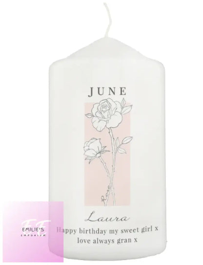 Personalised Birth Flower Pillar Candle