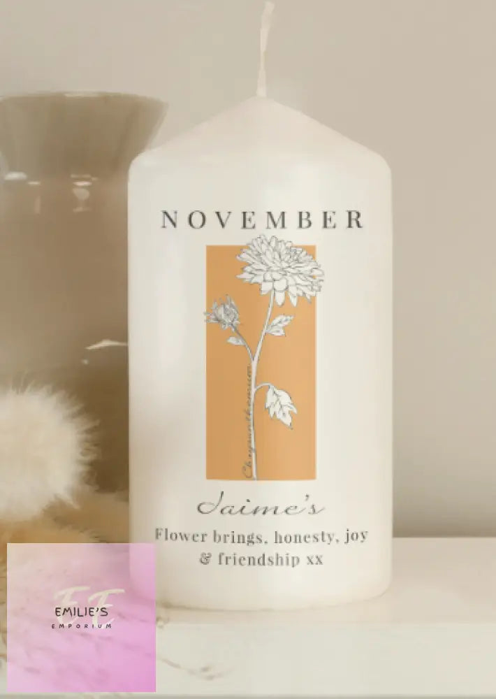 Personalised Birth Flower Pillar Candle