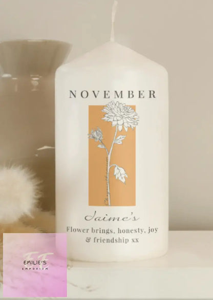 Personalised Birth Flower Pillar Candle