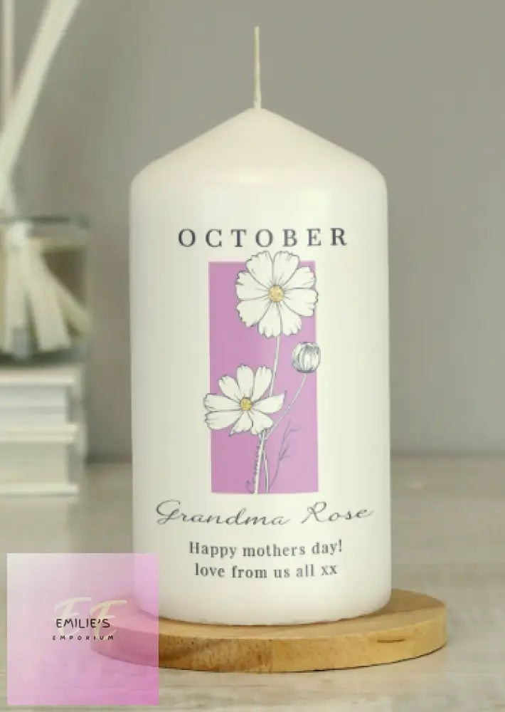 Personalised Birth Flower Pillar Candle