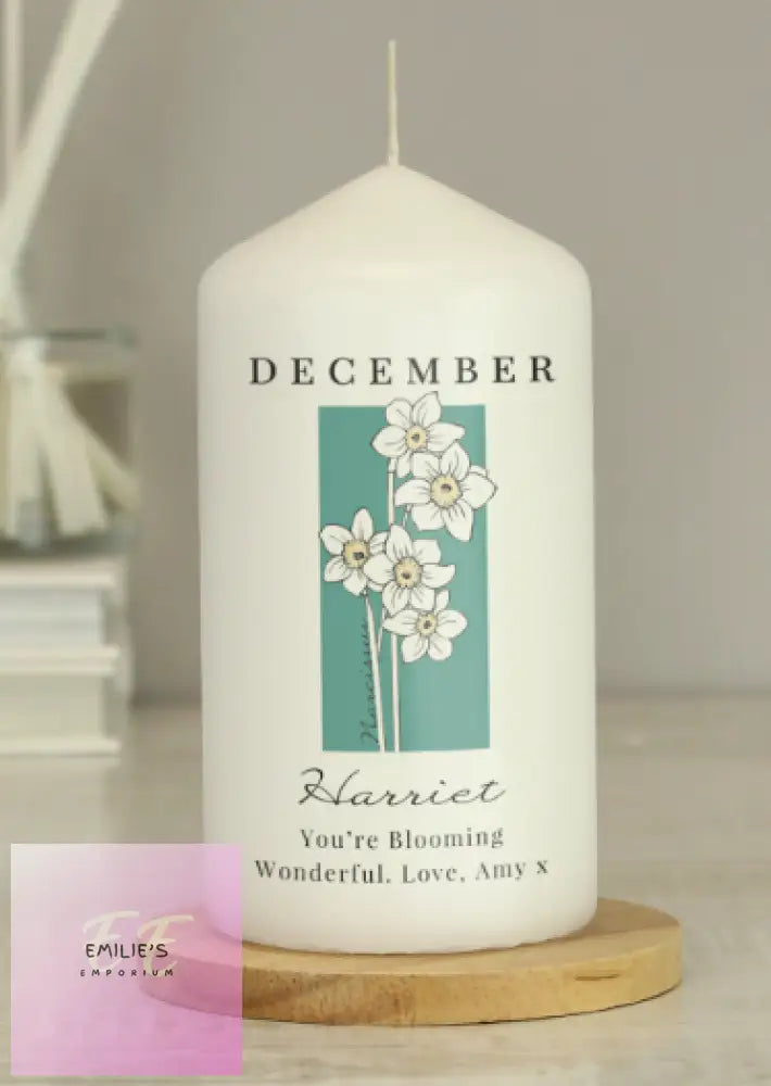 Personalised Birth Flower Pillar Candle