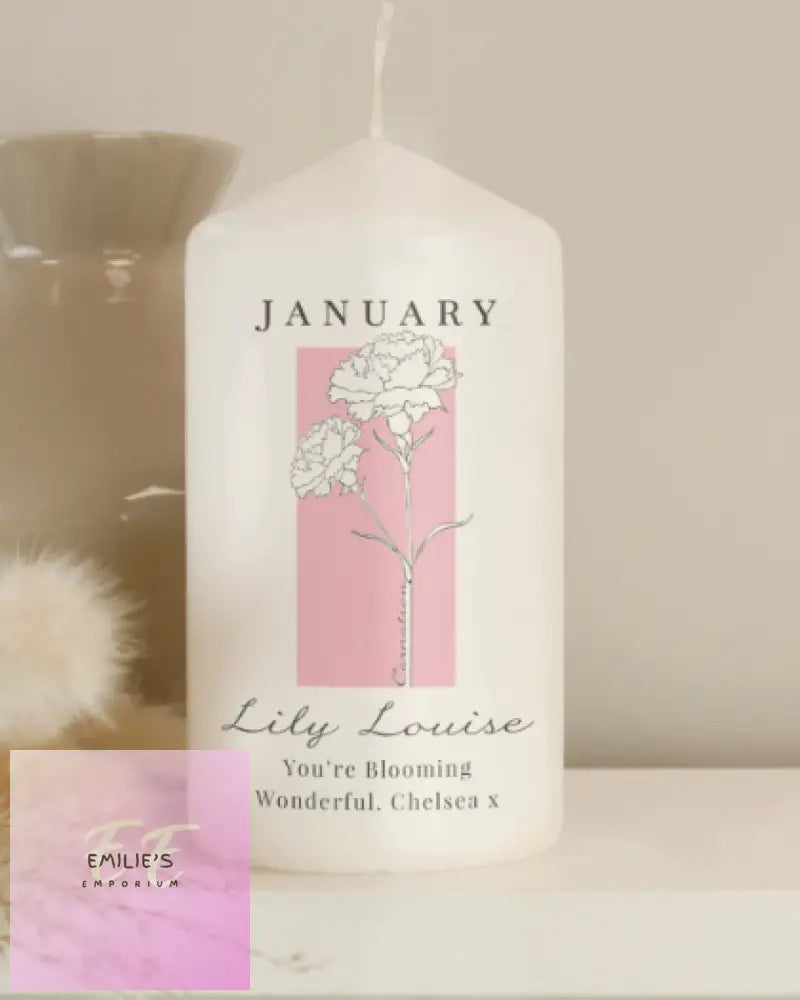 Personalised Birth Flower Pillar Candle