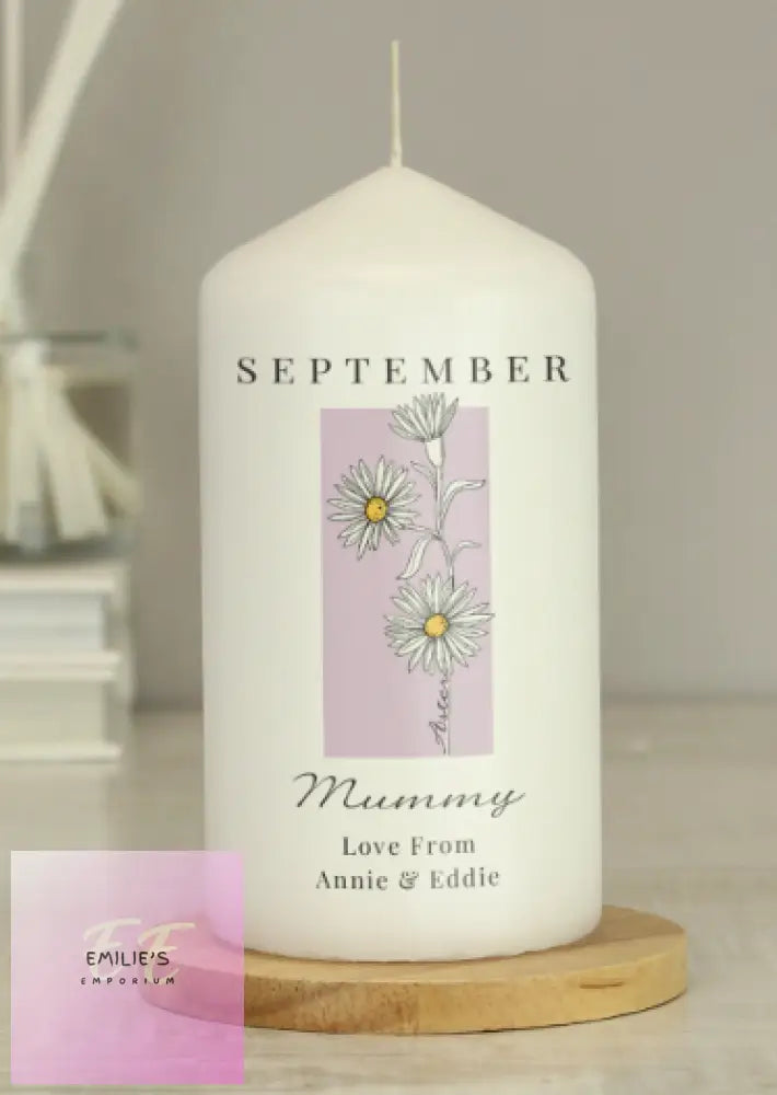 Personalised Birth Flower Pillar Candle