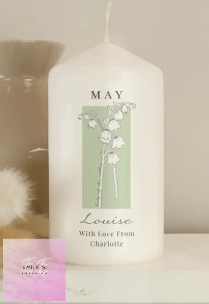 Personalised Birth Flower Pillar Candle