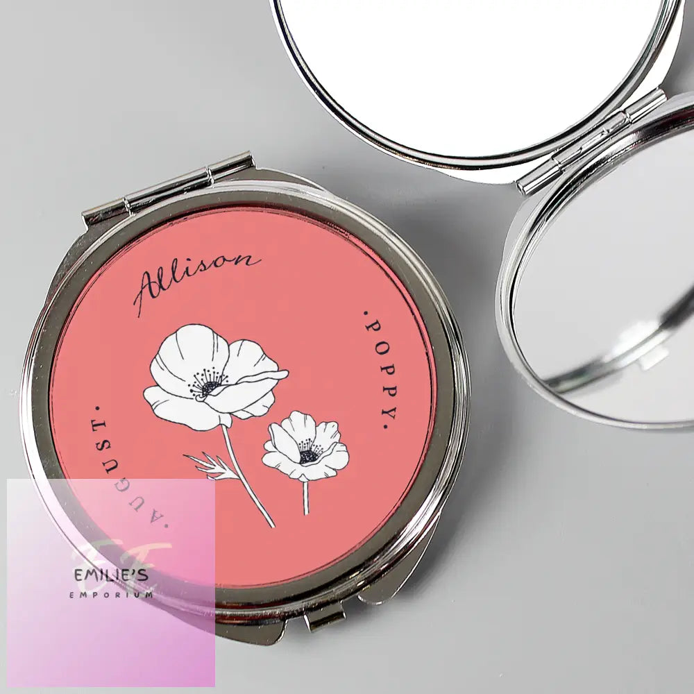 Personalised Birth Flower Round Compact Mirror