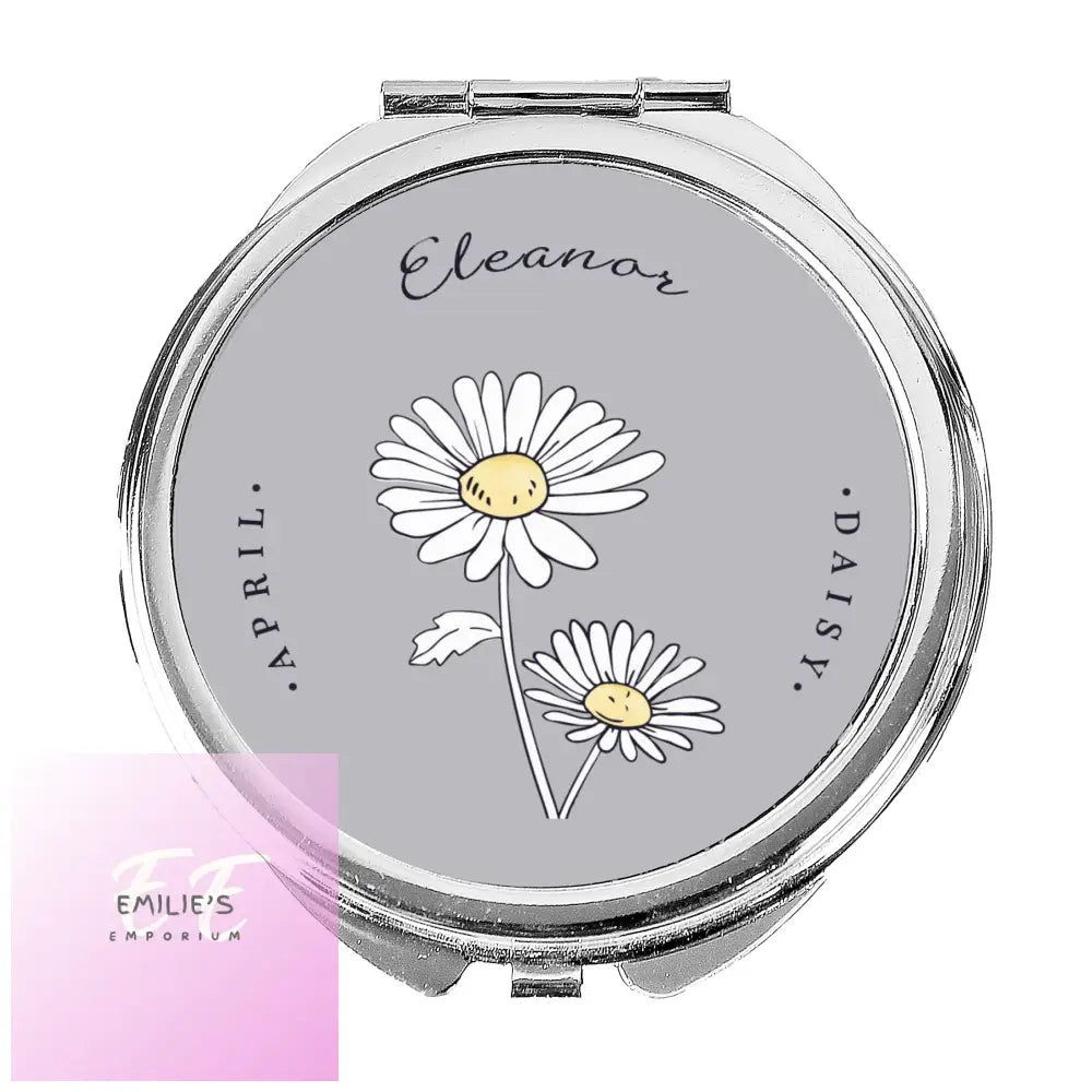 Personalised Birth Flower Round Compact Mirror