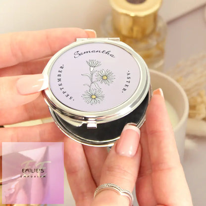 Personalised Birth Flower Round Compact Mirror