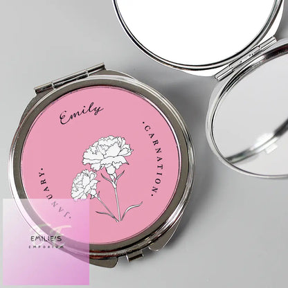 Personalised Birth Flower Round Compact Mirror