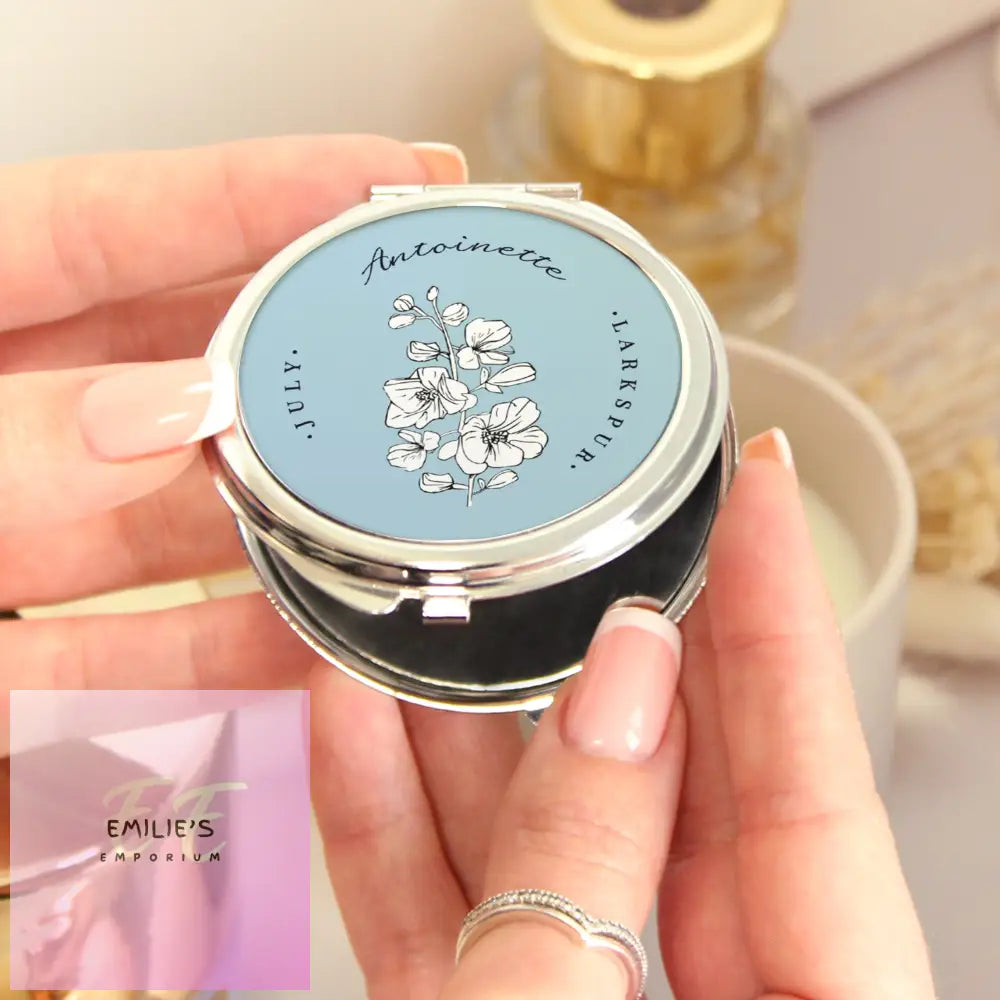 Personalised Birth Flower Round Compact Mirror