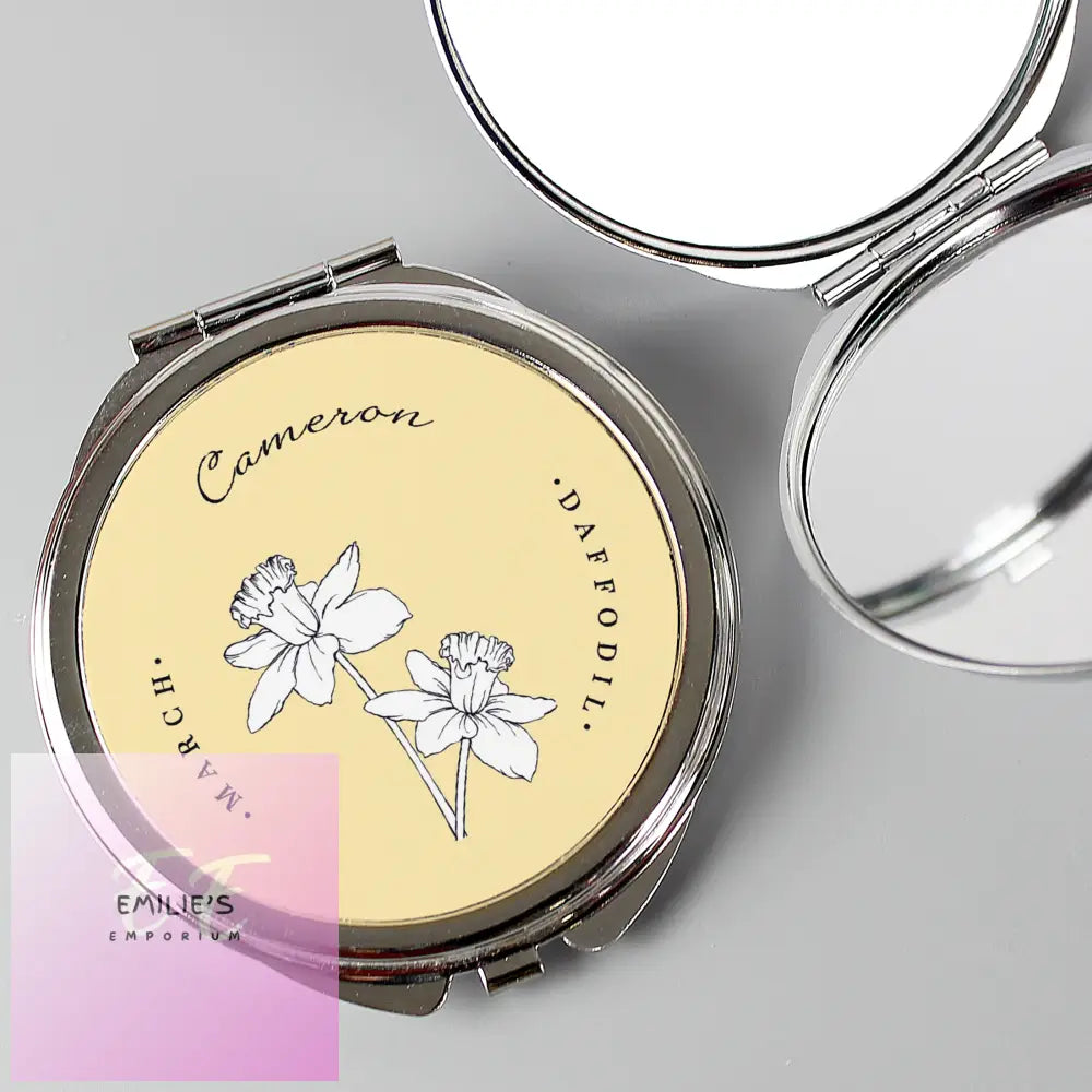 Personalised Birth Flower Round Compact Mirror