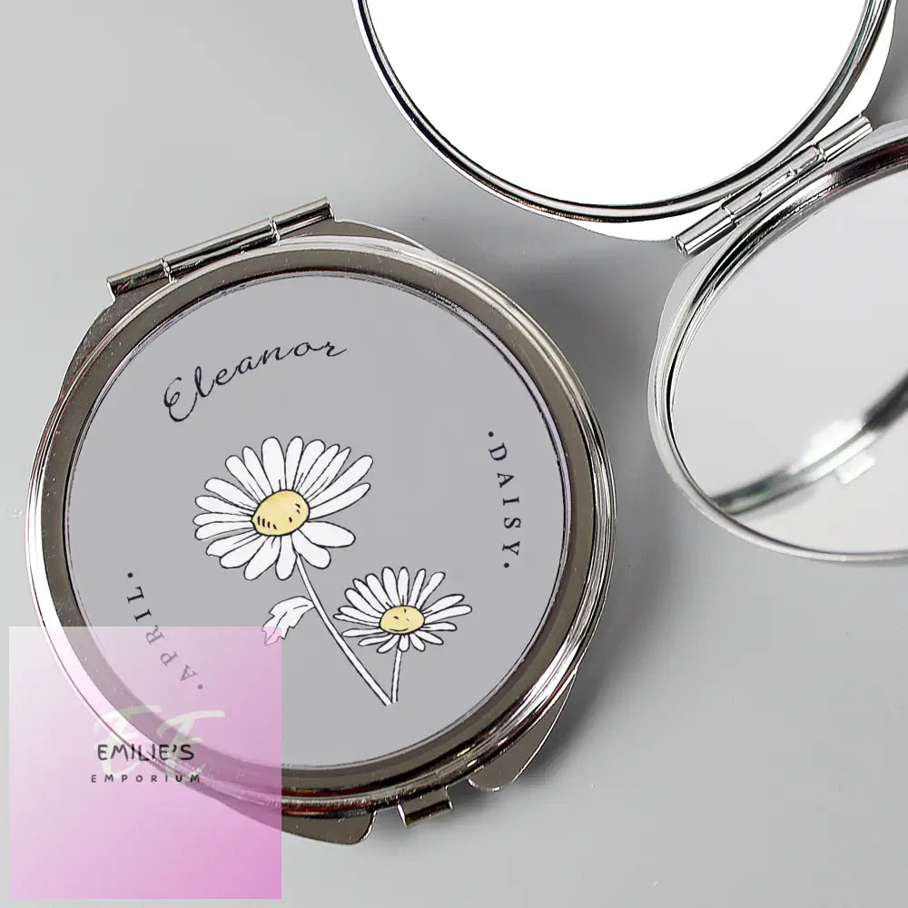 Personalised Birth Flower Round Compact Mirror