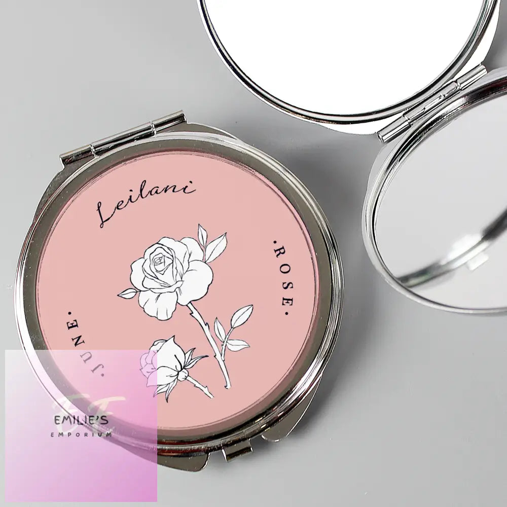 Personalised Birth Flower Round Compact Mirror