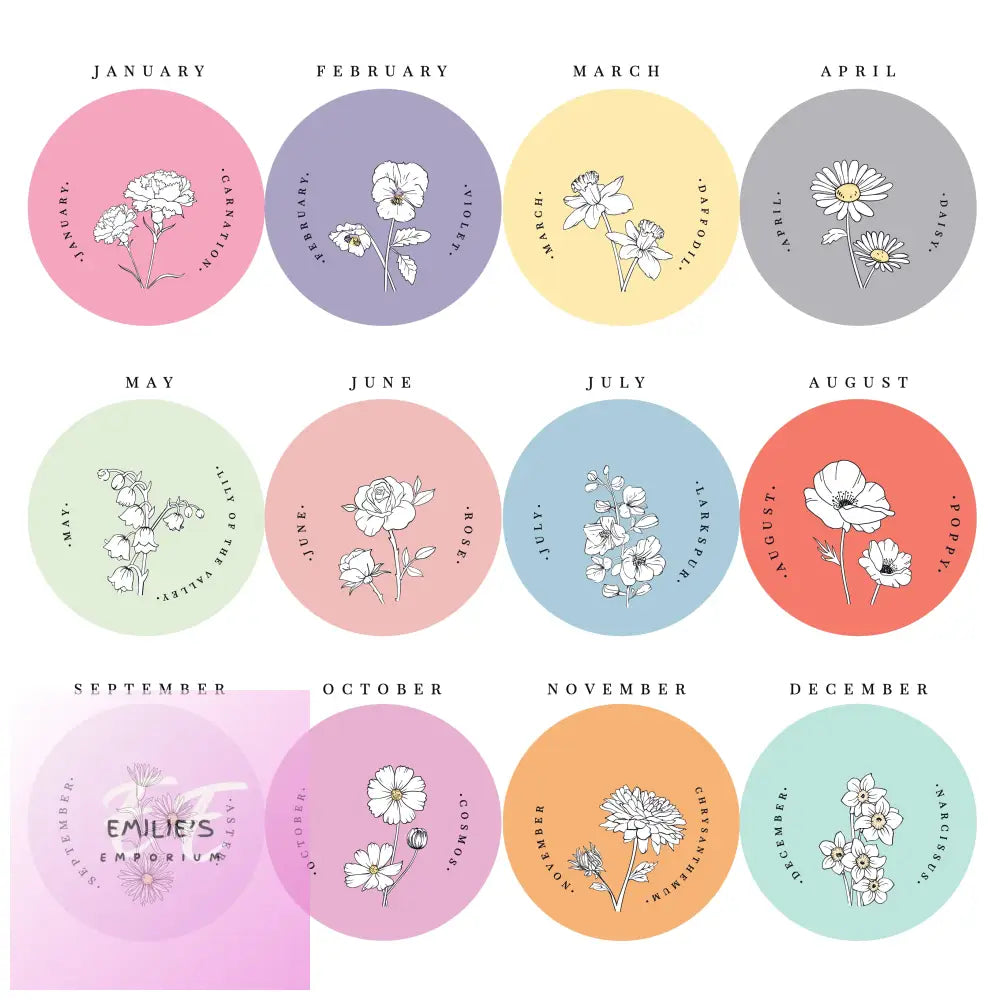 Personalised Birth Flower Round Compact Mirror