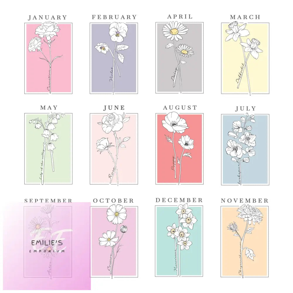 Personalised Birth Flower White A4 Framed Print