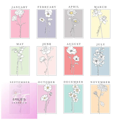Personalised Birth Flower White A4 Framed Print