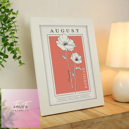 Personalised Birth Flower White A4 Framed Print