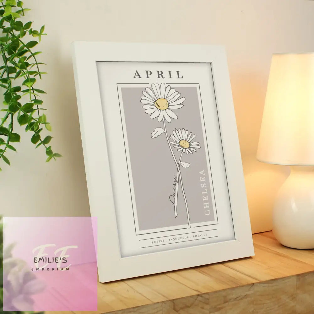 Personalised Birth Flower White A4 Framed Print