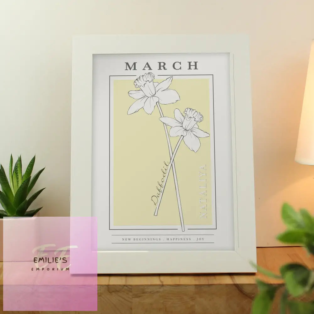 Personalised Birth Flower White A4 Framed Print