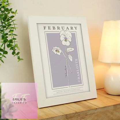 Personalised Birth Flower White A4 Framed Print