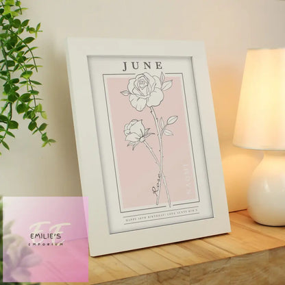 Personalised Birth Flower White A4 Framed Print