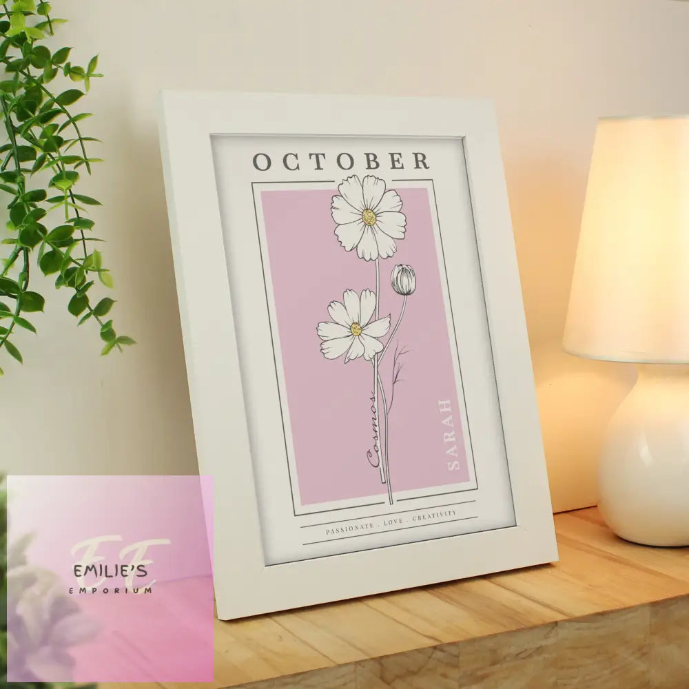 Personalised Birth Flower White A4 Framed Print