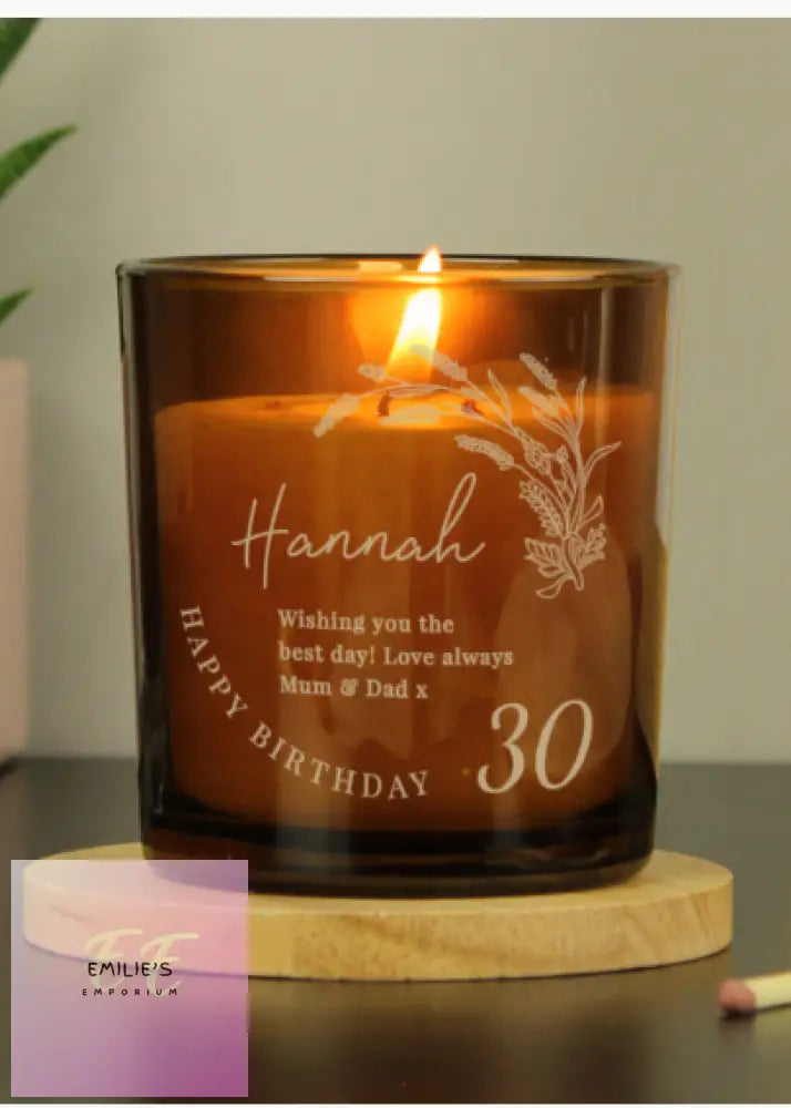 Personalised Birthday Amber Glass Candle