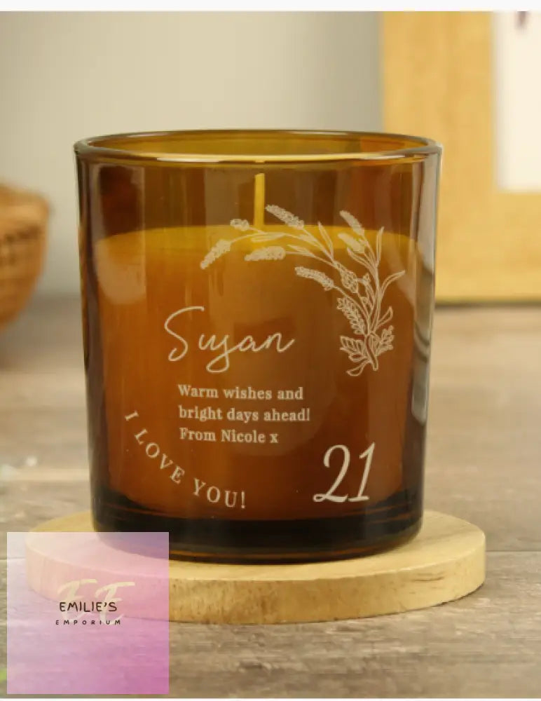 Personalised Birthday Amber Glass Candle