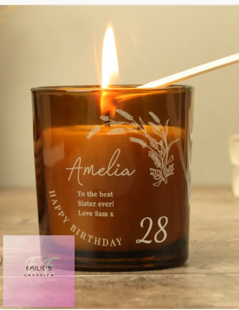 Personalised Birthday Amber Glass Candle