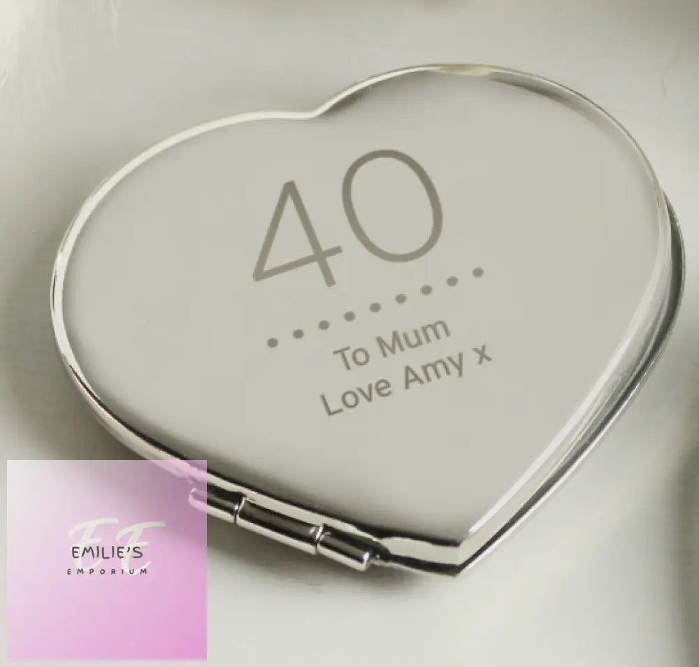 Personalised Birthday Big Age Diamante Heart Compact Mirror