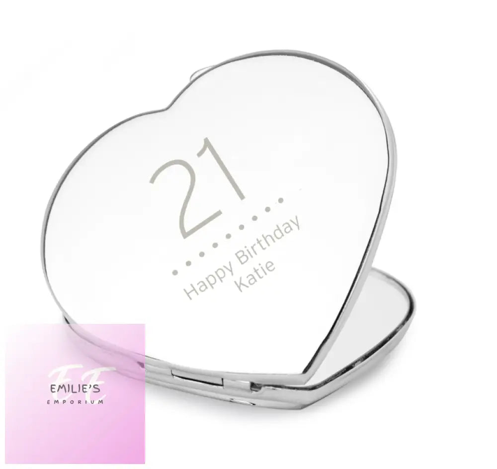 Personalised Birthday Big Age Diamante Heart Compact Mirror